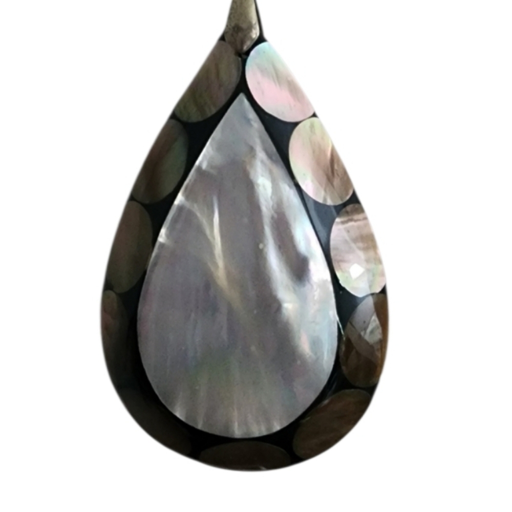 Elegant Cream Pearl Necklace with Mother of Pearl & Abalone Teardrop Pendant